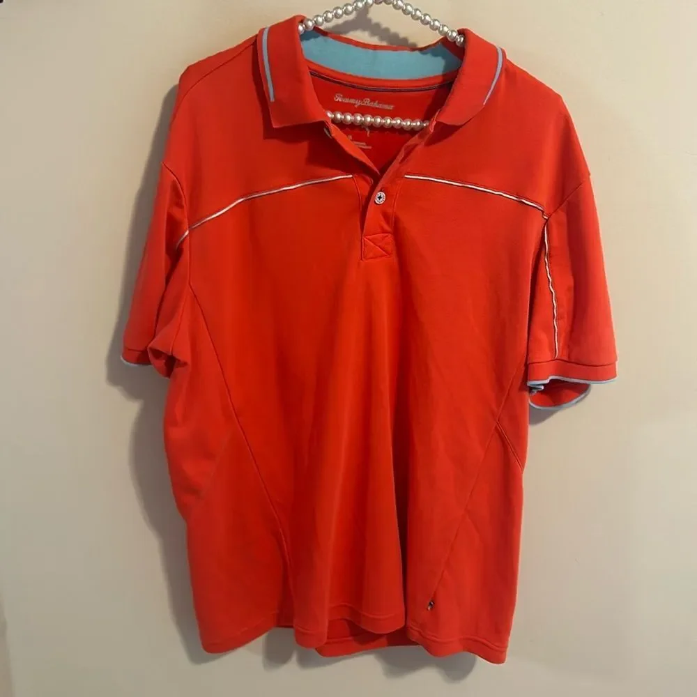 Tommy Bahama Reddish Orange Polo Shirt. Size Large